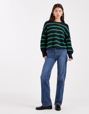 Only Slouchy Striped Sweater In Blue