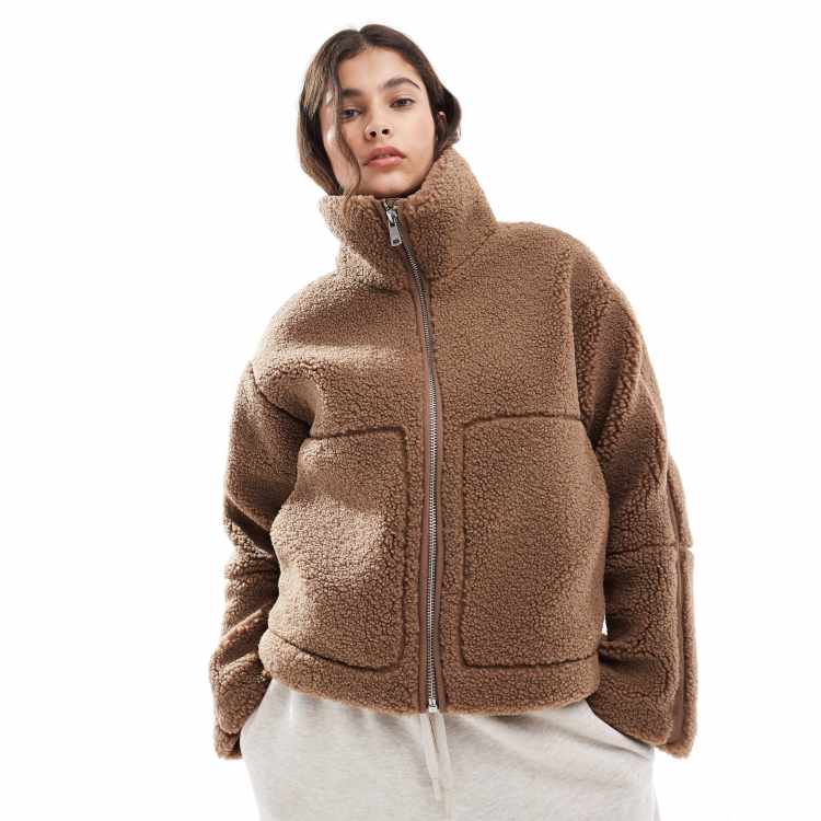 ONLY slouchy teddy jacket in light brown | ASOS