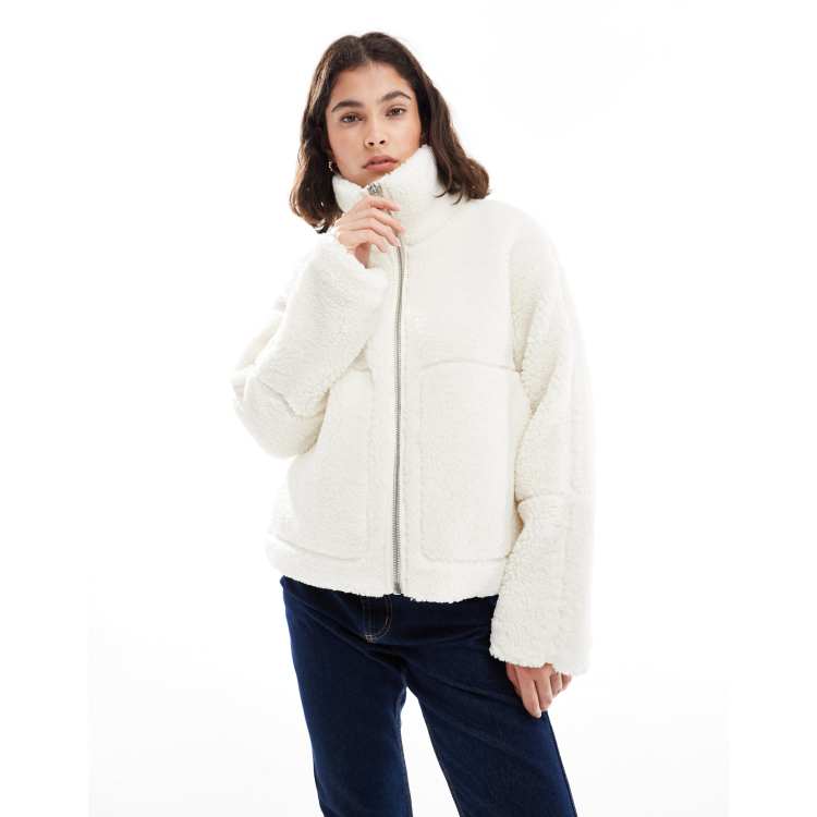 ONLY slouchy teddy jacket in white | ASOS