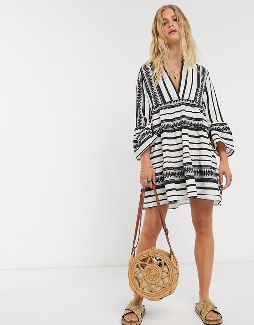 Only smock dress in textured detail in stripe