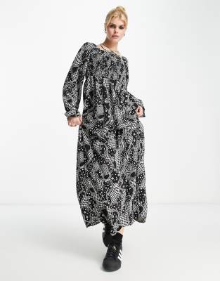 Only Smock Maxi Dress In Black And White Print