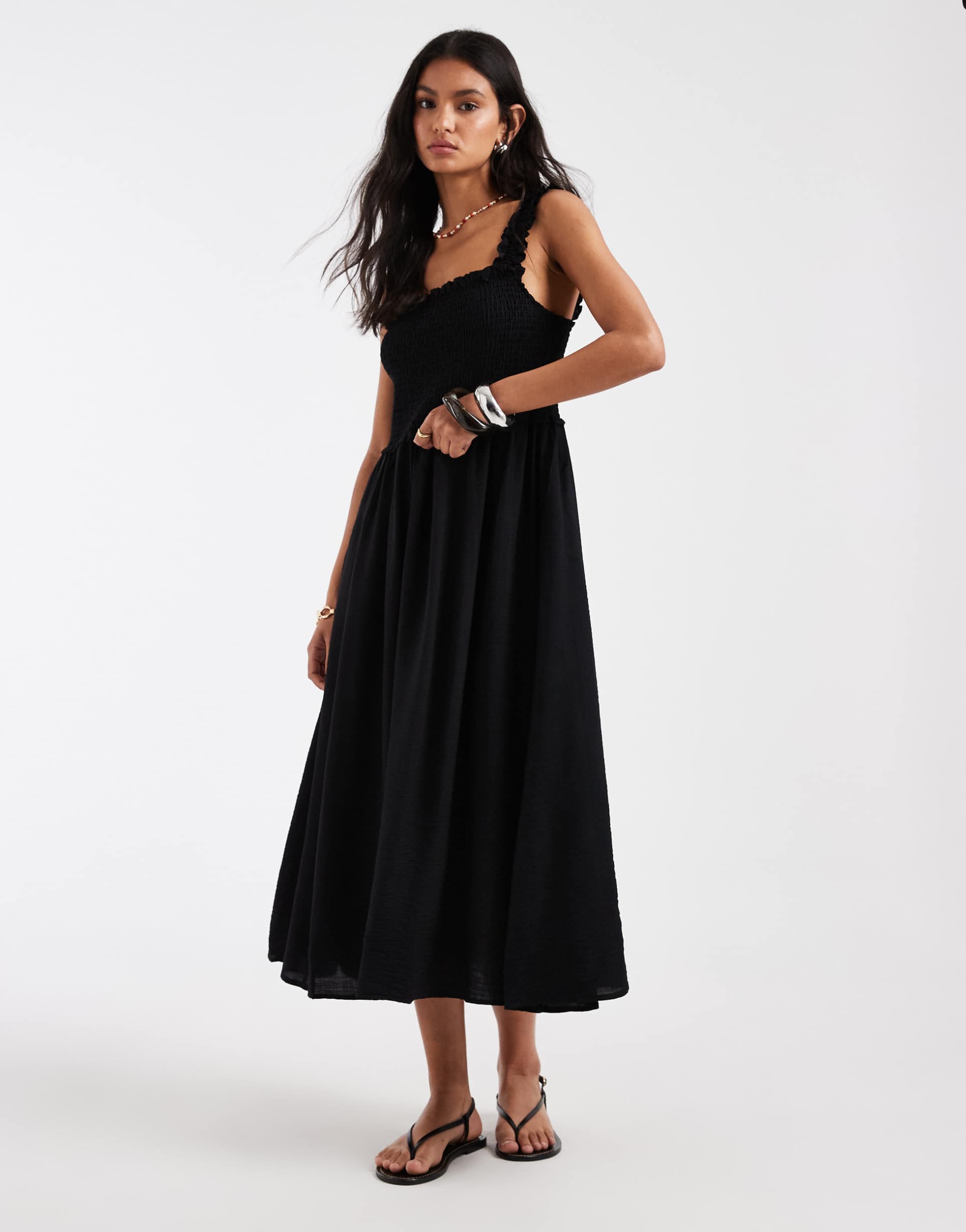 only smock midaxi dress in black