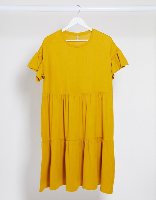 Only smock midi dress in yellow