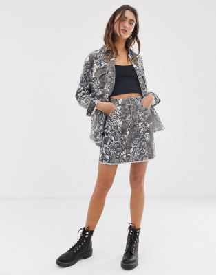 denim snake print skirt