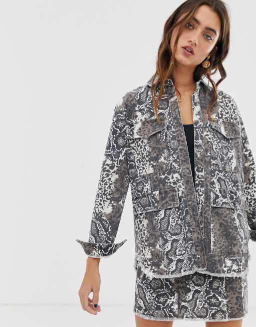 Only snake print utility denim jacket ASOS