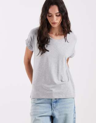 ONLY ONLY soft round neck t-shirt in light grey melange