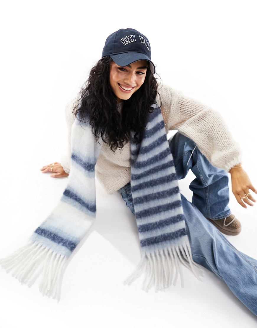 Only Soft Tassel Scarf In Blue And White Stripe-multi