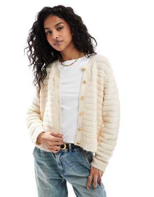 SOFT texture cardigan in cream-White