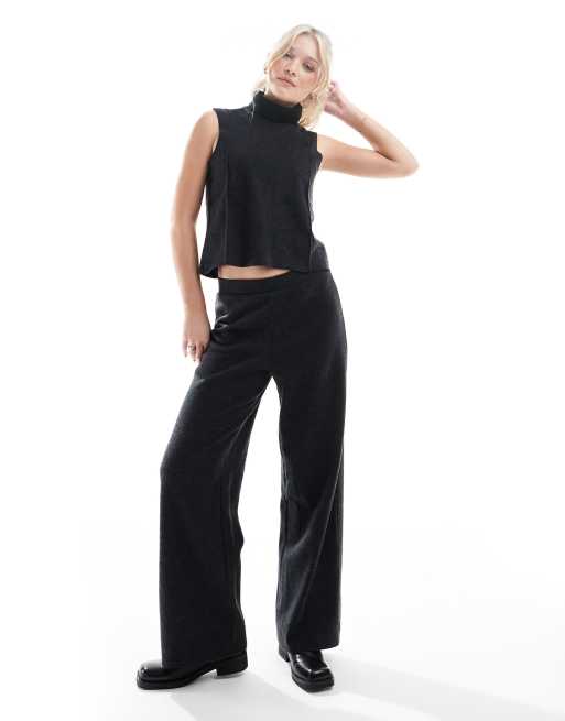 ONLY soft texture top & pants set in dark gray