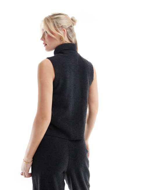 ONLY soft texture turtleneck sleeveless top co-ord in dark grey ASOS