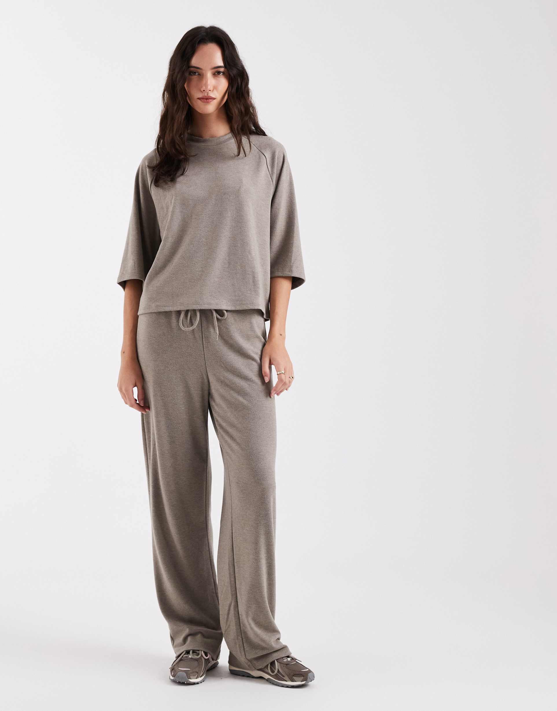 only soft texture wide leg pants in light brown - part of a set