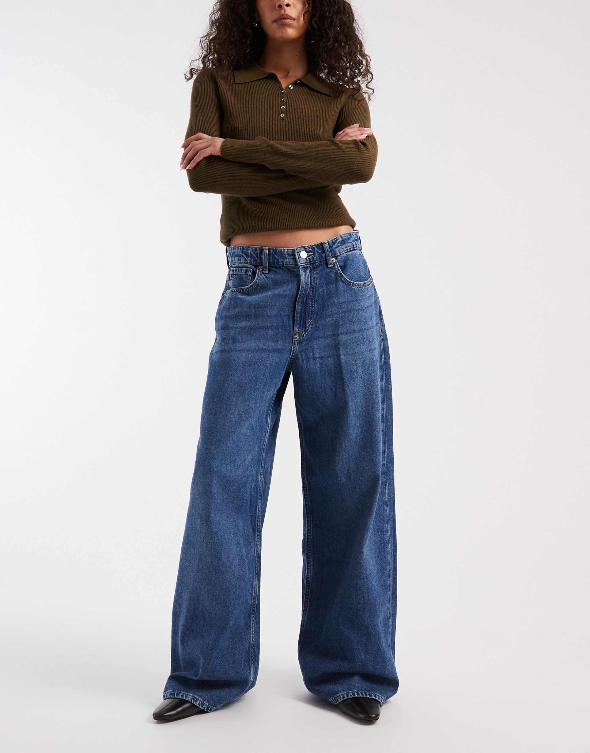 only soft touch high waist wide leg jeans in mid blue