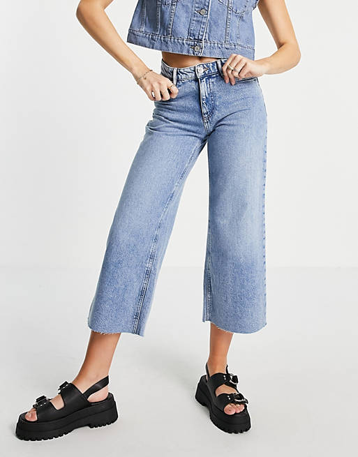  Only Sonny cropped wide leg jeans in blue 