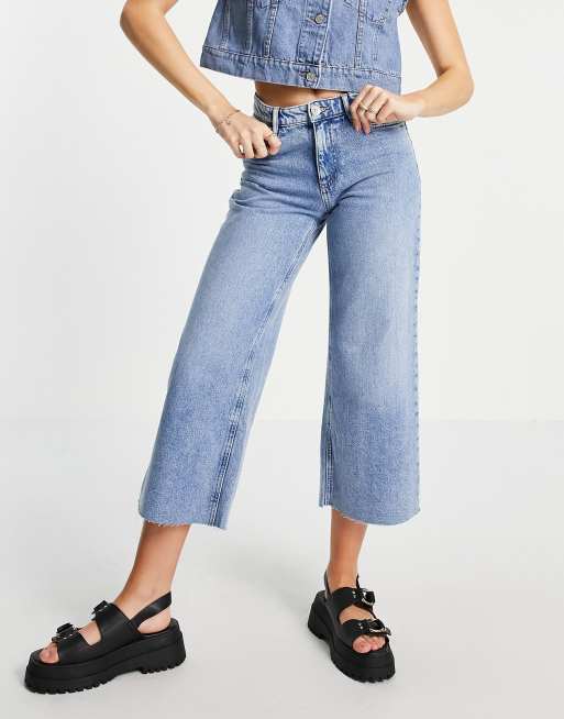 Only Sonny cropped wide leg jeans in blue