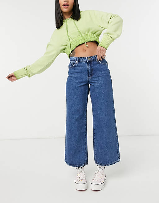 Only Sonny cropped wide leg jeans in medium blue 