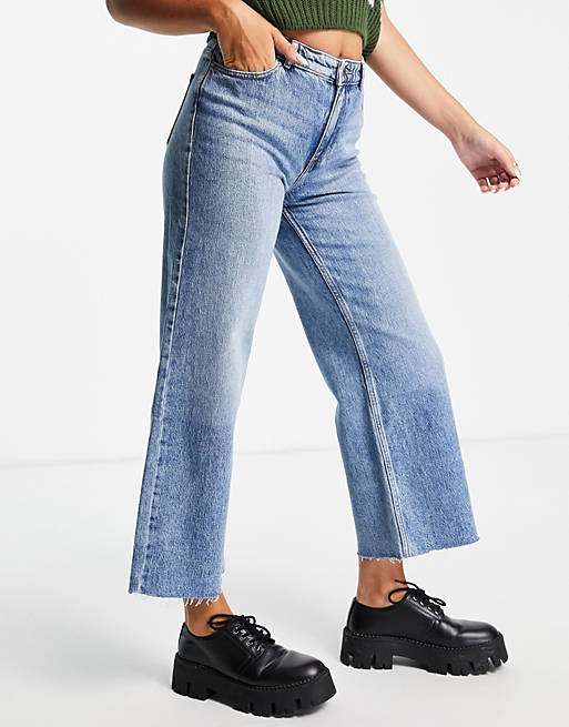 Only Sonny high waisted wide leg jean in mid blue wash 