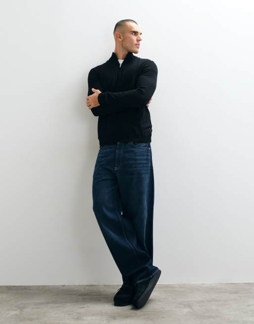 ONLY & SONS 1/4 zip heavy knit sweater in black, 2 of 5