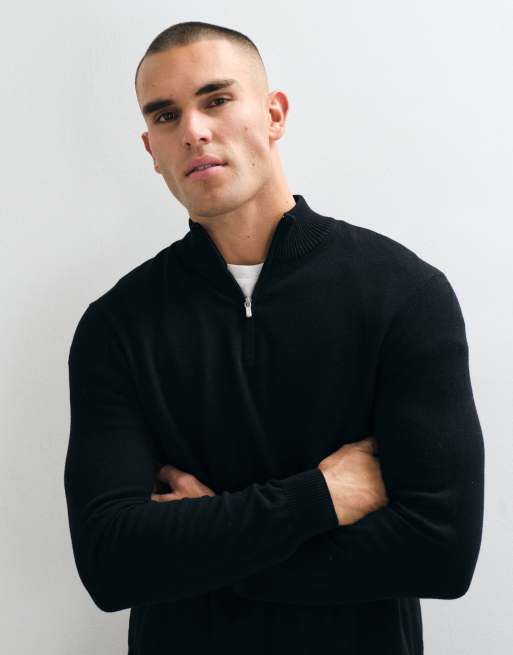 ONLY & SONS 1/4 zip heavy knit sweater in black, 3 of 5