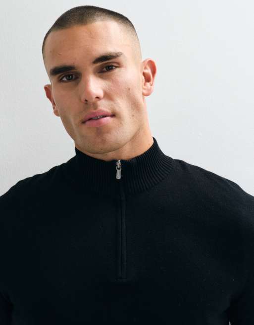 ONLY & SONS 1/4 zip heavy knit sweater in black, 4 of 5