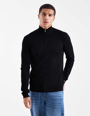 ONLY & SONS ONLY & SONS 1/4 zip jumper in black