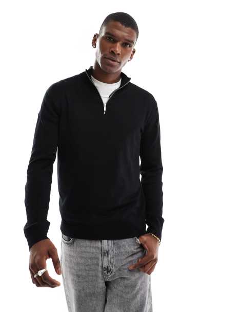 ONLY & SONS 1/4 zip jumper in black - view 1