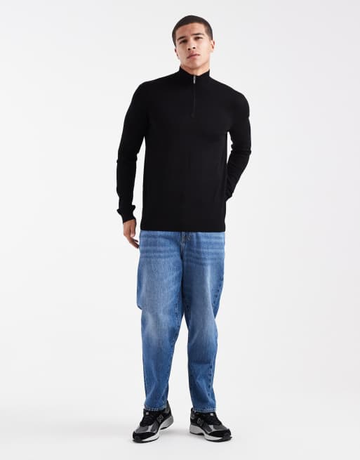 ONLY & SONS 1/4 zip jumper in black, 2 of 5