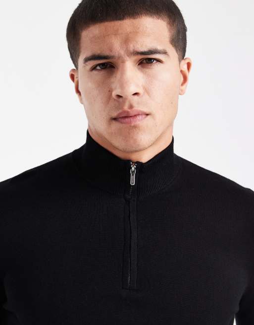 ONLY & SONS 1/4 zip jumper in black, 5 of 5