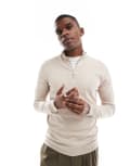 [ONLY & SONS] ONLY & SONS 1/4 zip jumper in stone-Neutral XS Silver Lining