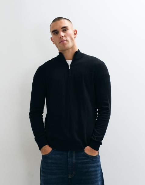ONLY & SONS 1/4 zip knit jumper in black - view 1