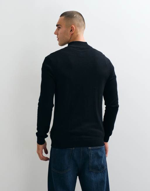 ONLY & SONS 1/4 zip knit sweater in black, 5 of 5