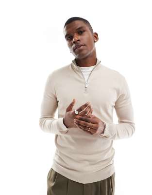 Only & Sons 1/4 Zip Sweater In Neutral