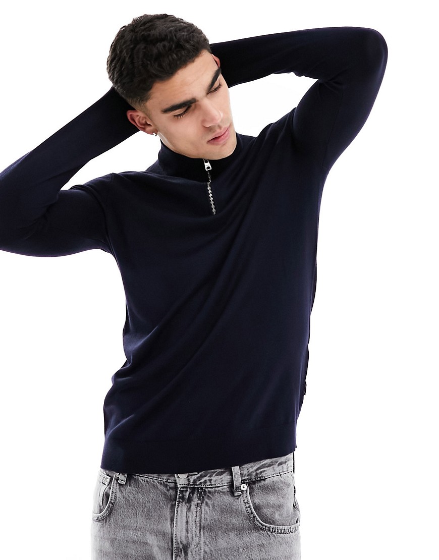 ONLY & SONS 1/4 zip knitted jumper in navy