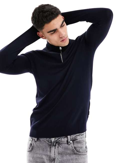 Only & Sons 1/4 zip knitted jumper in navy