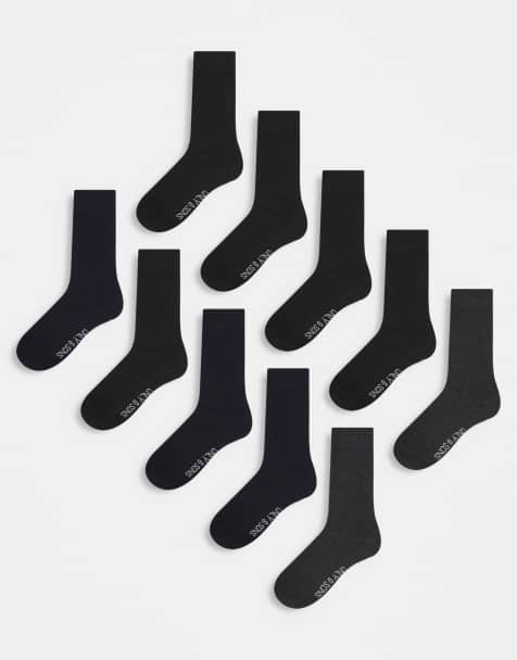 ONLY & SONS 10 pack ankle socks in grey, navy and black - view 1