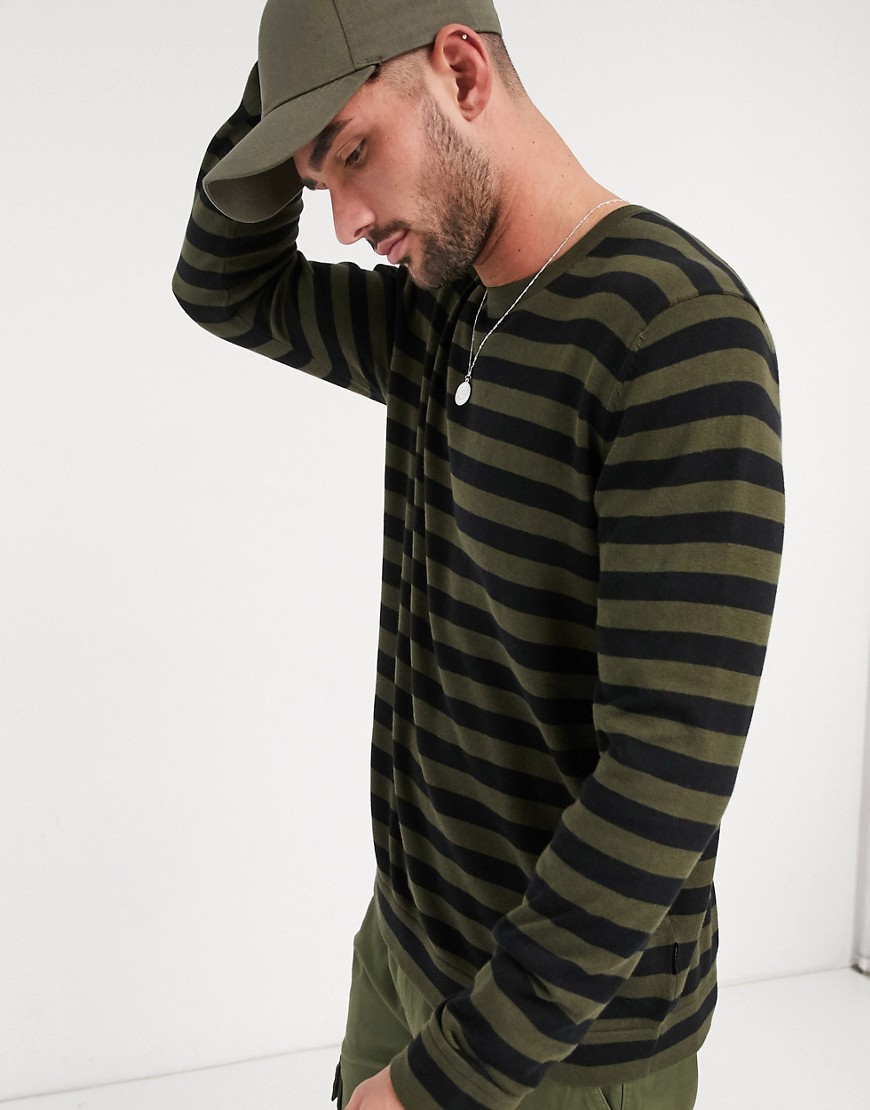 Only & Sons 100% cotton knitted stripe jumper-Green