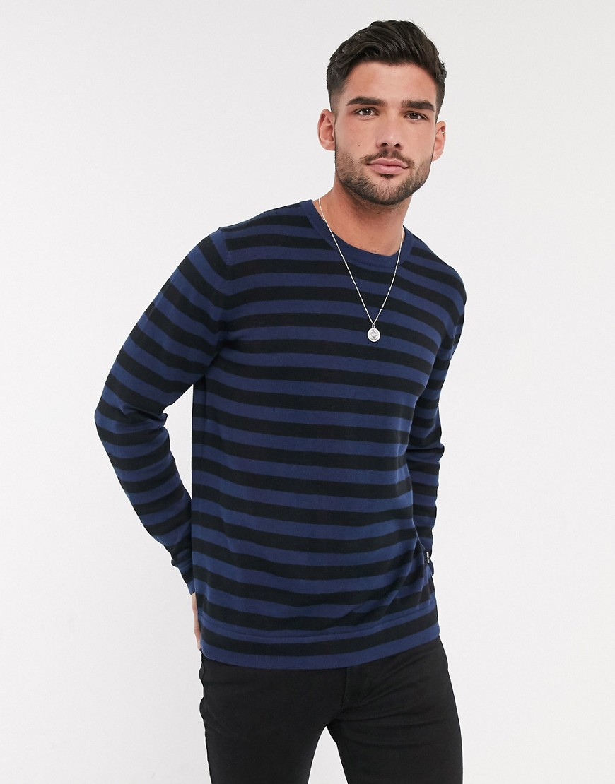 Only & Sons 100% cotton knitted stripe jumper-Navy