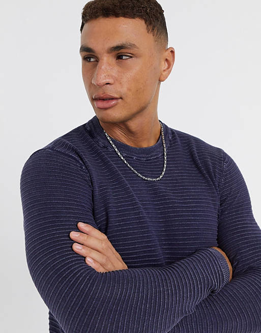 Only & Sons 12 structure crew neck knit in blues | ASOS