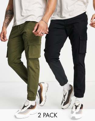 Only & Sons 2 Pack Cargo Pants In Black & Khaki-multi | ModeSens