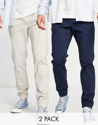 Only & Sons 2 pack chinos in navy & beige