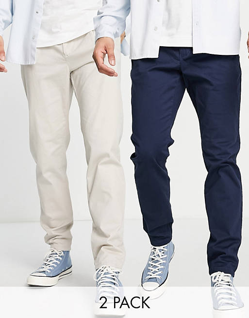 Only & Sons 2 pack chinos in navy & beige 