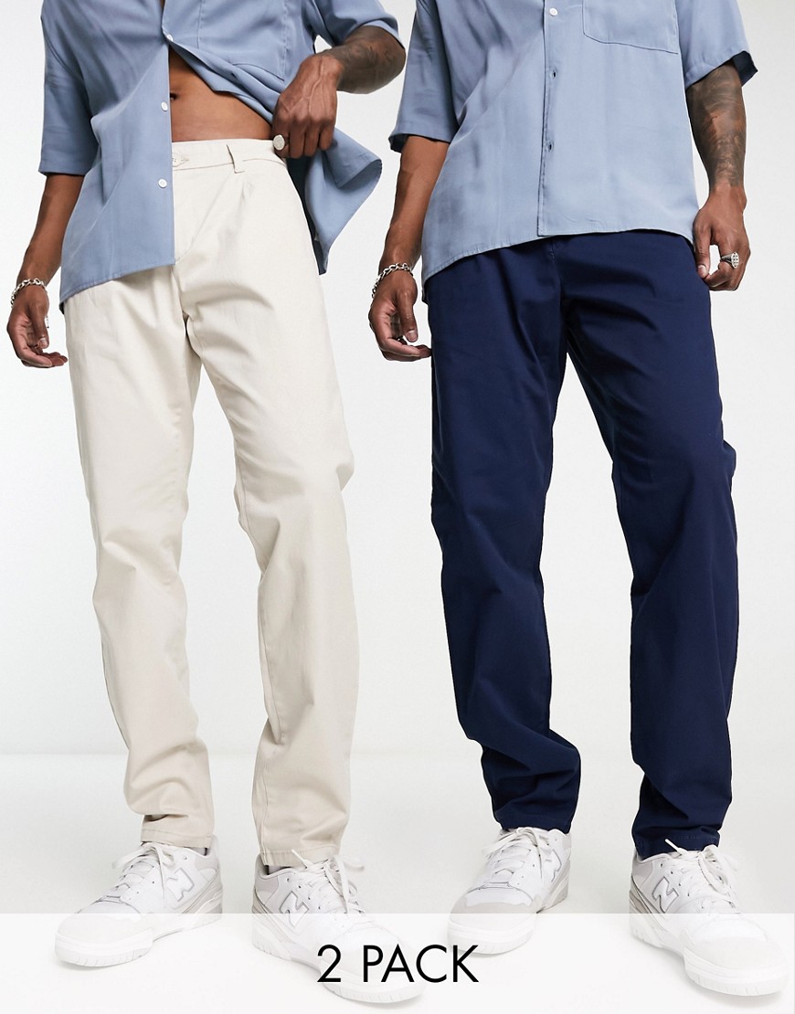 Only & Sons 2 Pack Chinos In Navy & Beige-multi