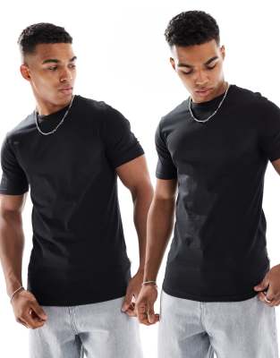 ONLY & SONS 2 pack crew neck t-shirts in black