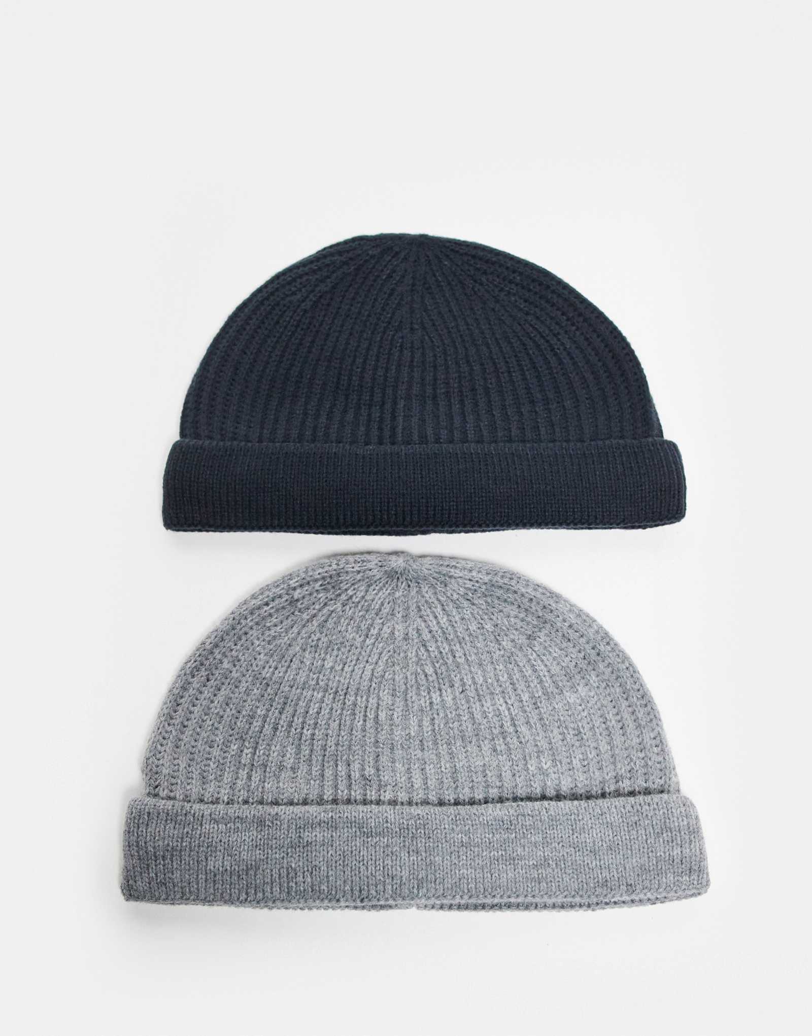 ONLY & SONS 2 упаковки рыбацких шапочек-бини черного и угольного цвета