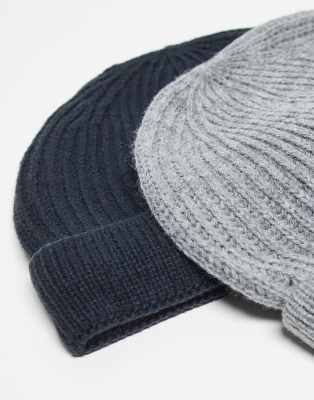 Only & Sons 2 Pack Fisherman Beanie Hats In Blue