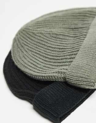 Only & Sons 2 Pack Fisherman Beanie Hats In Multi