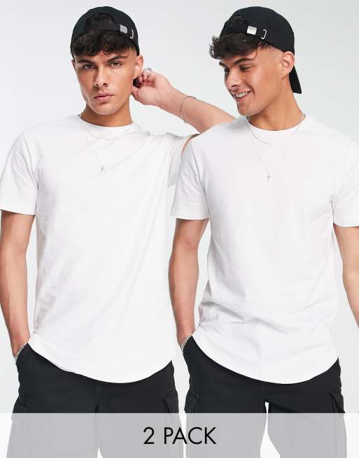 Only & Sons 2 pack longline curved hem t-shirt in white