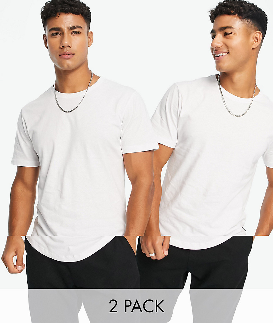 2 pack longline curved hem t-shirt in white
