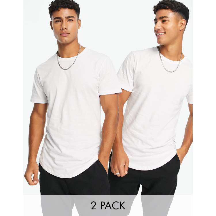 Only & Sons 2 pack longline curved hem t-shirt in white