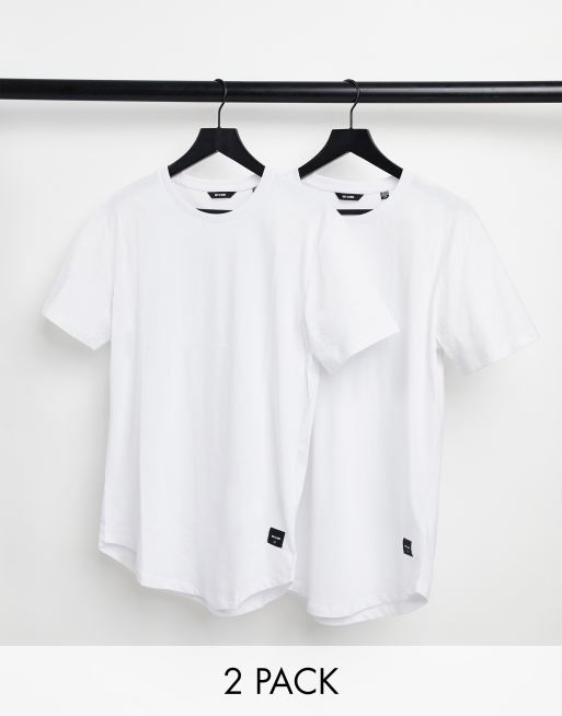 Only & Sons 2 pack longline curved hem t-shirt in white