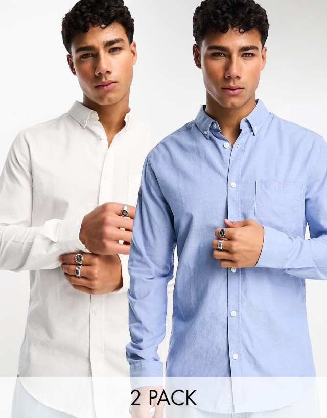 ONLY & SONS - 2 pack oxford shirt in white & blue